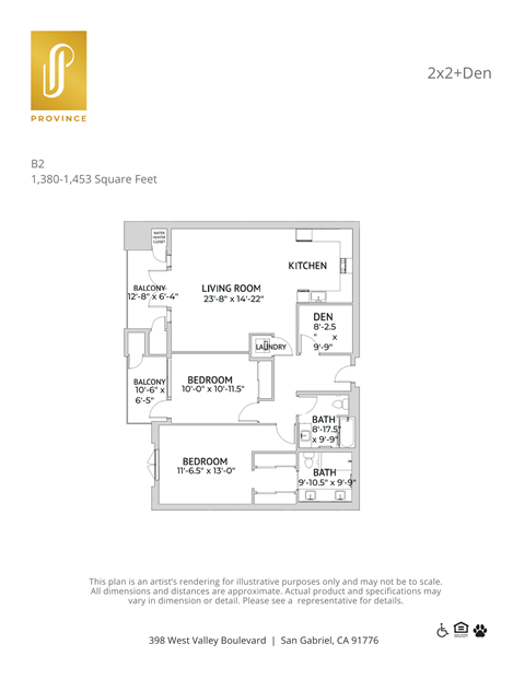 Floor plan for 2 beds, 2 baths, 1352 sqft